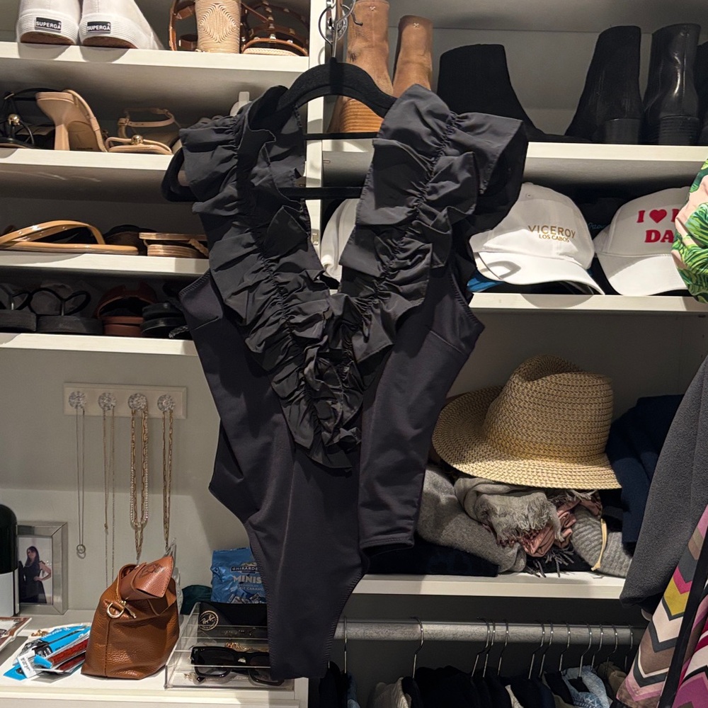 The Westside Black Ruffled Bodysuit Top